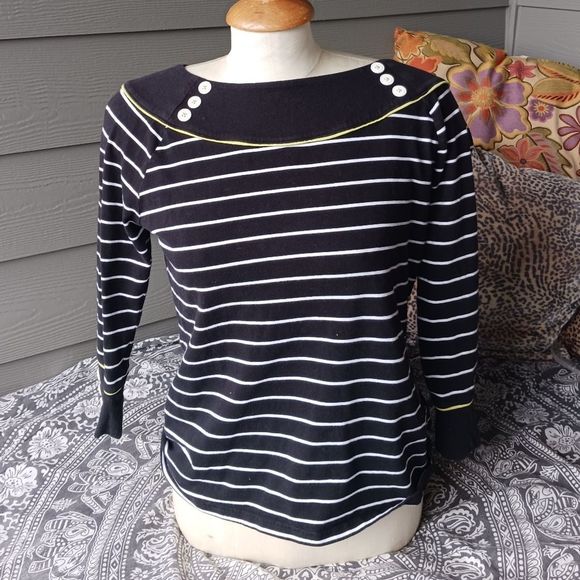 ABBIE MAGS size medium nautical sailor type top black and white stripes - Picture 1 of 6